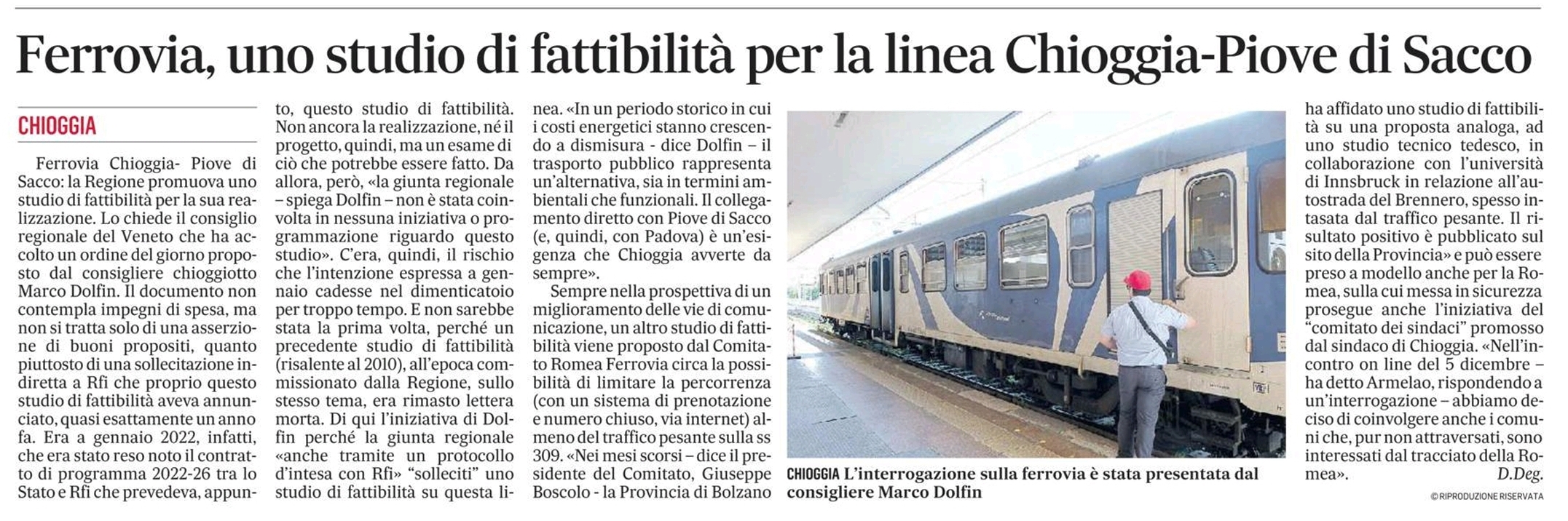 Ferrovia, uno studio di fattibilità per la linea Chioggia-Piove di Sacco_Gazzettino del 29_dicembre_2022