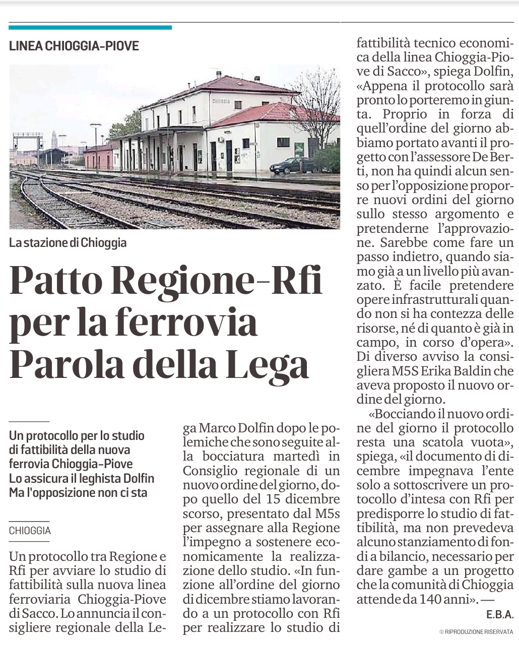 Patto Regione - Rfi per la Ferrovia_la Nuova Venezia del 09 marzo 2023